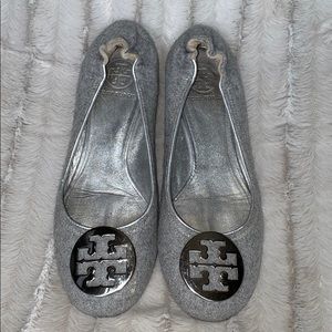 Tory Burch Reva Flat Gray Silver Shoes